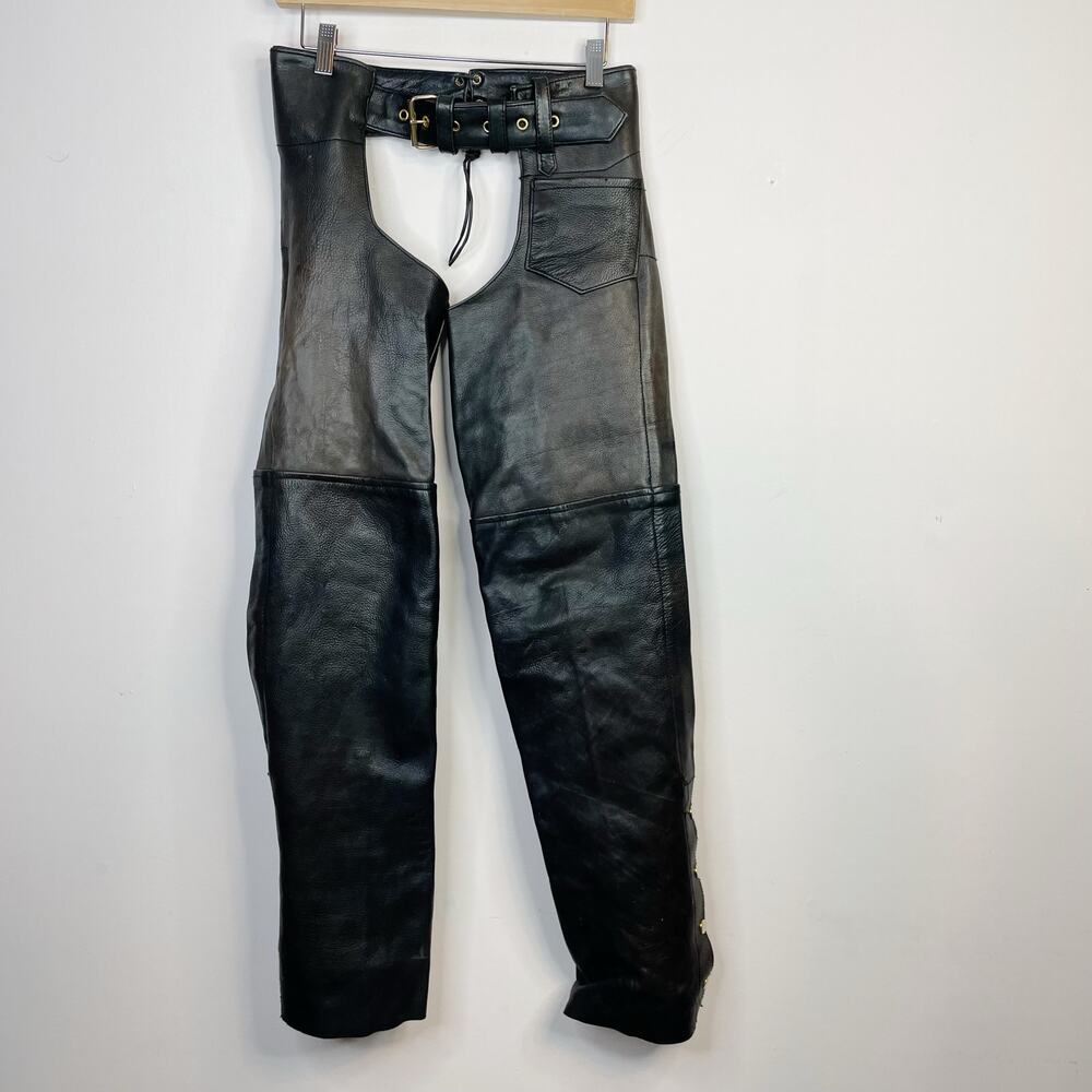 Unik Ultra All Leather Distressed Dark Brown Chaps Biker Moto Motorcycle XXS